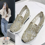 Fligmm Wedges Women's Sneakers Floral Embroidery Mesh Sneakers for Women Slip on Casual Comfy Heeled Shoes Woman 35-42