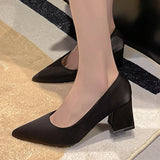 Fligmm for Women 2024 Hot Sale Spring and Autumn Women's Pumps Solid Color Pointed Toe Square Root Shallow Mouth Shoes Women