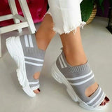 Fligmm Knitted Sandals Summer Platform Comfortable Sandals Sports Shoes Female Slip on Peep Toe Ladies Sneakers