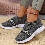 Fligmm Women's Lightweight Casual Walking Shoes Fashion Striped Knitted Platform Sneakers Women Slip-On Breathable Mesh Flats Plus Size