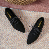 Fligmm Pointed Shoes Female Shoes Daily Casual Shoes Classics Black Lace-Up Comfortable Flats Women's Flat Shoes 2024 Autumn