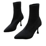 Fligmm Shoes on Sale 2024 Fashion Sleeve Women Boots Autumn Pointed Toe Solid Short Barrel Stilettos or Thin Heels Elastic Boots