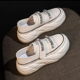 Fligmm Shoes Casual Female Sneakers All-Match Round Toe Crystal Clogs Platform 2024 Small Summer Rhinestone Creepers New Hook &