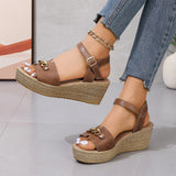 Fligmm Chain Decor Wedge Heels Sandals Women Ankle Buckle Strap Chunky Platform Sandals Woman Thick Bottom Comfort Summer Shoes