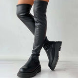 Fligmm Winter Thigh High Boots Women Plus Size Slim PU Leather Long Boots Woman Fashion Platform Over The Knee Botas Mujer 2024