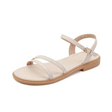 Fligmm Summer Soft Low Sandals Woman Leather Suit Female Beige Clear Heels Women¡¯s Shoes Buckle Strap Low-heeled Gladiator New Com