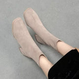 Fligmm Toe Suede Short Boots Women's Autumn Winter Elastic Thick Heel Back Zip Ankle Boots Fashion Gray Black Botas De Mujer