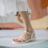 Fligmm Summer Soft Low Sandals Woman Leather Suit Female Beige Clear Heels Women¡¯s Shoes Buckle Strap Low-heeled Gladiator New Com