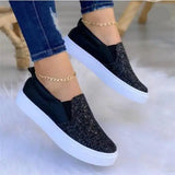 Fligmm Shoes Shallow Mouth Casual Female Sneakers Large Size Women Loafers With Fur Round Toe 2024 Big Size New Glitter Slip-on