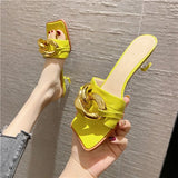 Fligmm Woman Slippers Sandals Heels Shoes Female Metal Chain Slides Ladies Mules Summer Chaussure Femme New Women Shoes