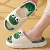 Fligmm Cute Frog Home Slippers for Women Thick Sole Non Slip House Shoes Woman Cotton Linen Couple Indoor Slippers Funny Slides