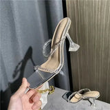 Fligmm Summer Sexy Fashion Open Toe Women's Sandals Water Diamond Shining Square Headed Banquet Women's High Heels Large Design