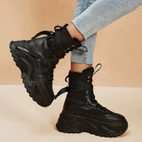 Fligmm Black Chunky Platform Motorcycle Boots Women Fashion Thick Sole Vulcanize Shoes Woman Autumn Winter Ankle Botas Mujer 2024