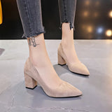 Fligmm Women Pumps Flock Sweet Thick High Heels Female Sexy Office Pointed Toe Dress Work Pump Cute Shoes Ladies Footwear