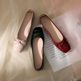 Fligmm Flats Patent Leather Ballet Flats Bowtie Boat Shoes Low Heels Slip on Flat Shoes Woman Black Loafers Spring Autumn