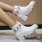 Fligmm Europe and The United States Fall New Large-size Thick-heeled Boots Female Round Diamond Female Boots