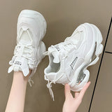 Fligmm Heels White Sneakers for Women Spring 2024 Chunky Platform Women's Sports Shoes Fashion Thick Bottom PU Leather Sneakers