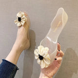 Fligmm Flats Women Shoes with Flower PVC Jelly Sandals Summer 2024 Elegant Fashion Beach Ladies Slippers Beach Casual Shoes