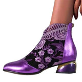 Fligmm Woman Ankle Boots Vintage Floral Embroidery Women's Shoes Leather Boots Bohemia Zipper Spring Autumn Ladies Botas De Mujer