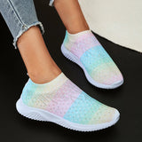 Fligmm Color Knitting Crystal Sneakers for Women Casual Slip On Mesh Walking Shoes Woman Soft Sole Rhinestone Dance Sock Sneakers