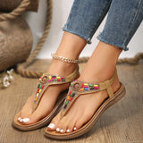 Fligmm Bohemian Sandals Women Summer Flat Heels Non Slip Beach Shoes Woman Elastic Ankle Strap Clip Toe Roman Sandalias Mujer