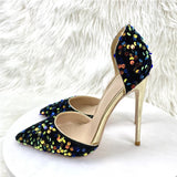 Fligmm Blue Bling Sequins Women Sexy Extremely High Heels Pointed Toe Slip On Stiletto Chic Pumps Ladies Party Wedding Shoes