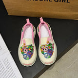 Fligmm Graffiti Personality Canvas Shoes Women Spring New Round Head Thick Sole Sneakers Outdoor Flats Slip-on Casual Loafers