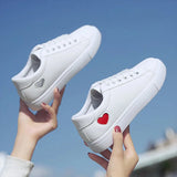 Fligmm Women Shoes New Pu Leather Woman Shoes Ladies Heart Flats Casual Shoe White Sneakers Designer Luxury Lace-up Tennis