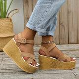 Fligmm Wedge Sandals for Women Summer 2024 Casual Non-slip Peep Toe Platform Shoes Rubber Sole Buckle Elegant Heels Women