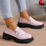 Fligmm Spring Fashion Laser Loafers for Women Platform Metal Buckle Flat Shoes Woman Round Toe Slip On Casual Shoes Zapatas Mujer