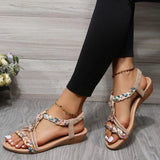 Fligmm Women Wedges Bohemian Sandals Summer 2024 Flower Non Slip Beach Sandalias Mujer Elastic Band Low Heels Roman Shoes Woman