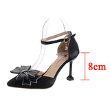 Fligmm Sexy Thin Heels Ankle Strap Pumps Women Lace Bowknot Wedding Party Shoes Woman Elegant Pointed Toe Silk High Heels Shoes