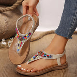 Fligmm Bohemian Sandals Women Summer Flat Heels Non Slip Beach Shoes Woman Elastic Ankle Strap Clip Toe Roman Sandalias Mujer