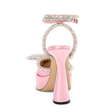 Fligmm Satin Rhinestones Platform Wedges Women Pumps Elegant Slingbacks Cross-tied Dress High heels Spring Summer Chunky Shoes