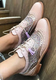 Fligmm Woman Flats Low Heels Oxfords Dress Glitter Big Size Leather Rubber Bling Fabric PU Floral Slides Hoof Glitter Shoes Low H