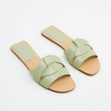 Fligmm 2023 Woman's Gold Cross Straps Slipper Beige Round Toes Slingbacks Sandals Green Casual Beach Brown Flat Slides Summer New 0410