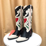 Fligmm Western Boots For Women Heart Shaped Fashion Cowboy Cowgirl Boots Handmake Retro Vintage Shoes 2023 Winter Autumn 0410