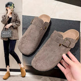 Fligmm New Autumn Winter Size 45 Mules Modern Sandals Buckle Shoes Strap Concise Retro Outside Flat with Women's Slippers Zapatos