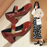 Fligmm Patent Leather Mary Janes Shoes 2024 Summer New Fashion Square Toe Women's Pumps Comfortable Chunky Heel Ladies Single Shoes