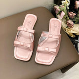 Fligmm Summer Candy Leather Beach Shoes Women Bow Flat Slippers Women's Shoes Simple Slides Open Toe Flat Slippers for Women