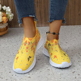 Fligmm Print Knitted Sneakers Women Shiny Crystal Breathable Walking Shoes Woman Plus Size 43 Casual Non-Slip Sock Shoes Ladies