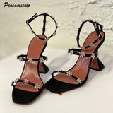 Fligmm Fashion Goblet cup heeled Satin Women Sandals Crystal Flower Sexy Narrow band High Heels Gladiator Sandals Summer Shoes