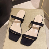 Fligmm Women Low Heels Sandals Summer Black Square Exposed toe Shoes Simple Slippers Summer Beach Outdoor Sexy Shoes