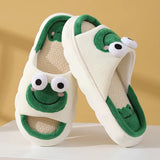 Fligmm Cute Frog Home Slippers for Women Thick Sole Non Slip House Shoes Woman Cotton Linen Couple Indoor Slippers Funny Slides