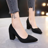 Fligmm Women Pumps Flock Sweet Thick High Heels Female Sexy Office Pointed Toe Dress Work Pump Cute Shoes Ladies Footwear