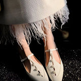 Fligmm Women's Flat Shoes 2024 New Spring Fashion T-straps Oxford Shoes for Woman Loafers Female Retro Pearls Pointed Low Pumps