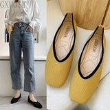 Fligmm Cotton Fabric Flats Shoes Women Yellow Ballerina Socks Shoes Women Loafers Slip on Flat Heel Mule Shoes Plus Size 43