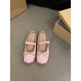 Fligmm Flats Women Shoes 43 Mary Jane Shoes Round Toe Women's Shoe Bow Silk Satin Flats Women Shoes