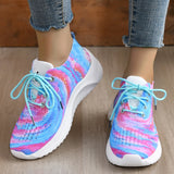 Fligmm Rainbow Mesh Platform Sneakers for Women 2024 Autumn Non Slip Knitting Tennis Shoes Woman Lace Up Casual Sports Shoes 43