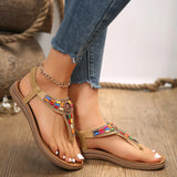 Fligmm Bohemian Sandals Women Summer Flat Heels Non Slip Beach Shoes Woman Elastic Ankle Strap Clip Toe Roman Sandalias Mujer